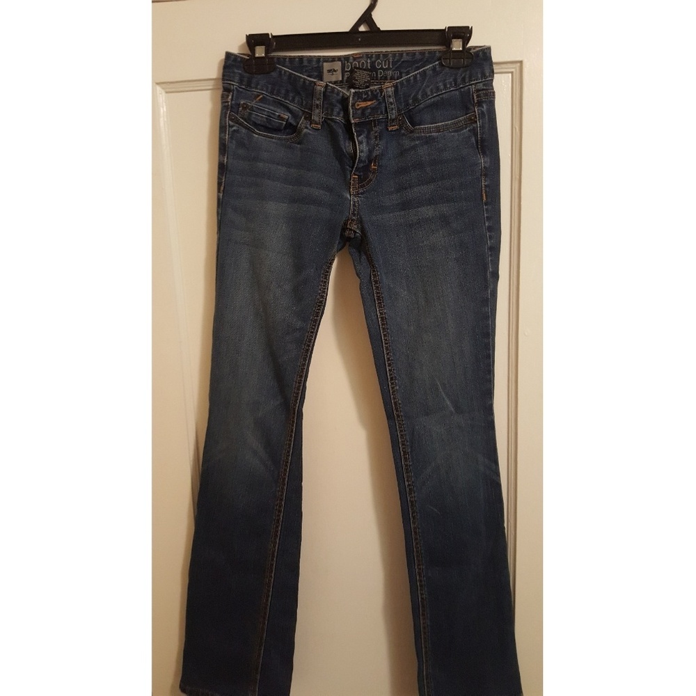 Dark wash denim boot cut jeans